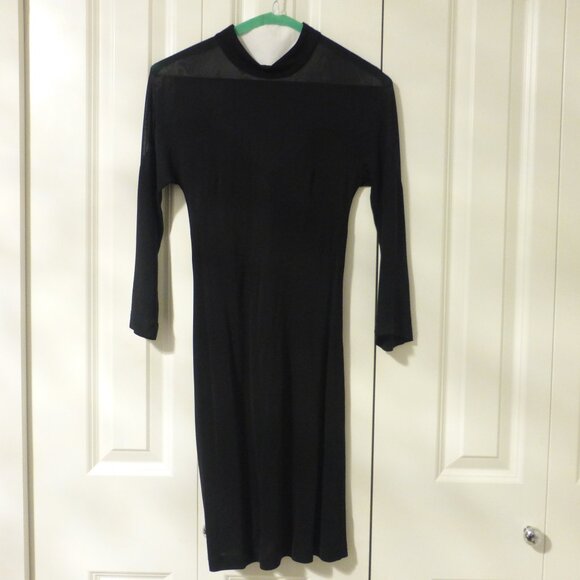 BEBE black yoke three quarter sleeve dress with mesh insert - Picture 1 of 7